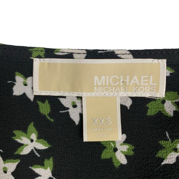Michael Michael Kors Blouse Faux Wrap Top Black Floral Long Sleeve Women's XXS - Picture 10 of 10